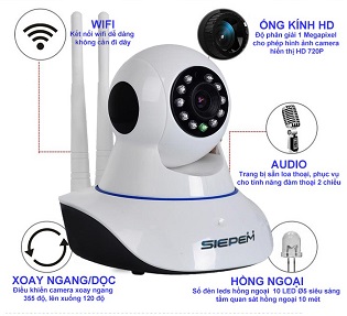 CAMERA  WIFI/3G IP SIEPEM S6211W CHẤT LƯỢNG 720P, XOAY 355 ĐỘ